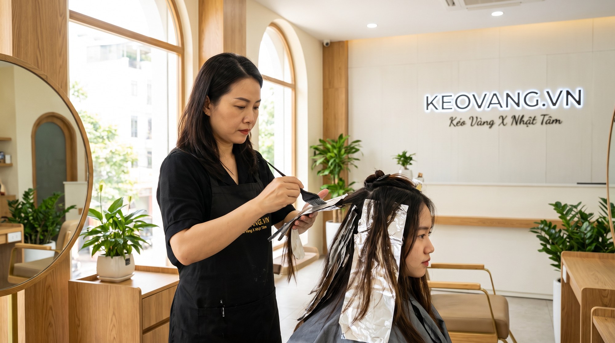 Kỹ thuật nhuộm balayage cho tóc nữ tại Kéo Vàng X Nhật Tâm